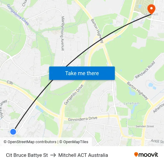Cit Bruce Battye St to Mitchell ACT Australia map