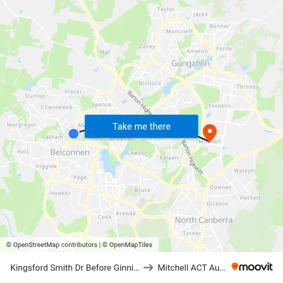 Kingsford Smith Dr Before Ginninderra Dr to Mitchell ACT Australia map