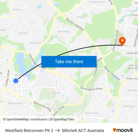 Westfield Belconnen Plt 2 to Mitchell ACT Australia map