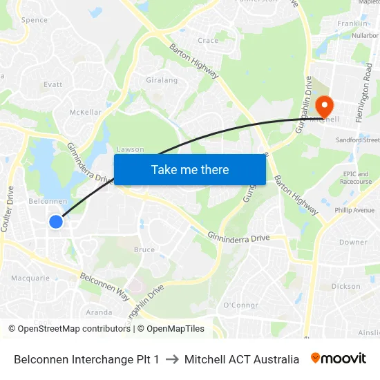 Belconnen Interchange Plt 1 to Mitchell ACT Australia map