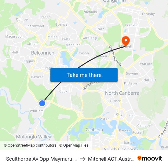 Sculthorpe Av Opp Maymuru Way to Mitchell ACT Australia map