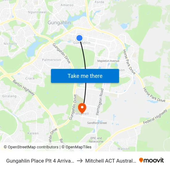 Gungahlin Place Plt 4 Arrivals to Mitchell ACT Australia map