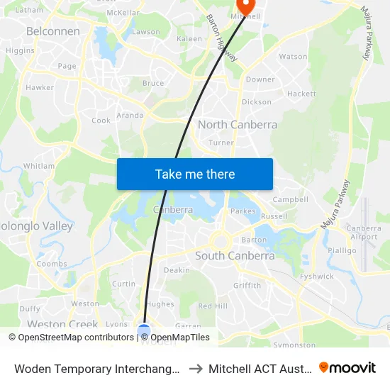 Woden Temporary Interchange Plt 6 to Mitchell ACT Australia map