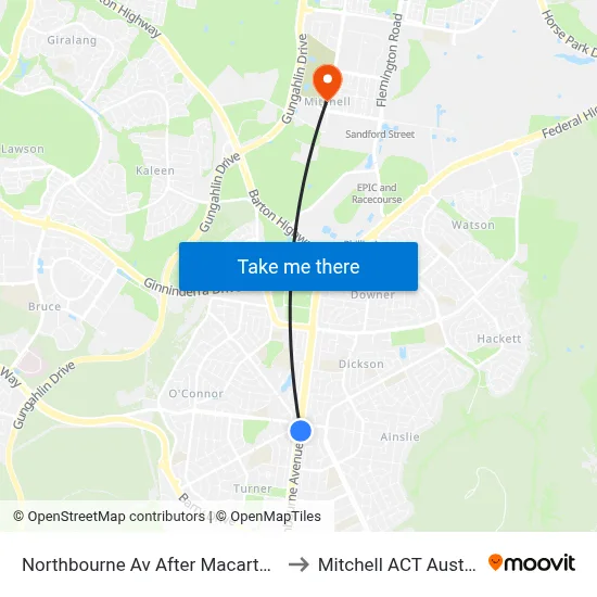 Northbourne Av After Macarthur Av to Mitchell ACT Australia map