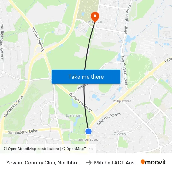 Yowani Country Club, Northbourne Ave to Mitchell ACT Australia map