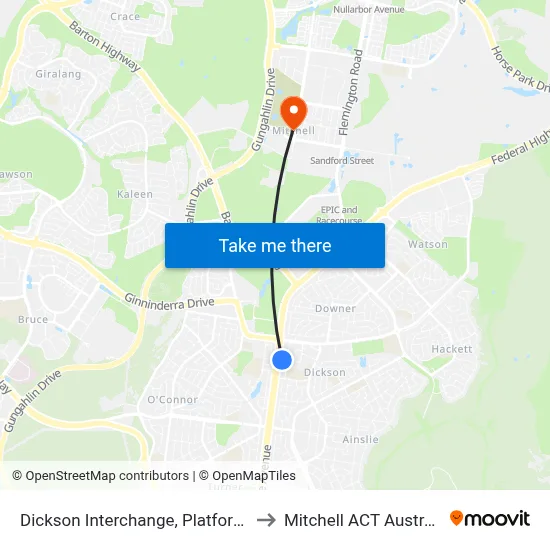 Dickson Interchange, Platform 2 to Mitchell ACT Australia map