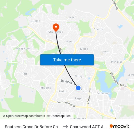 Southern Cross Dr Before Chewings St to Charnwood ACT Australia map