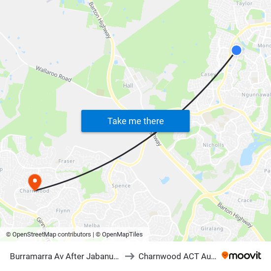 Burramarra Av After Jabanungga Av to Charnwood ACT Australia map