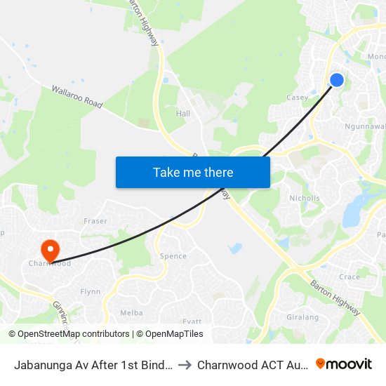 Jabanunga Av After 1st Bindugan Cr to Charnwood ACT Australia map