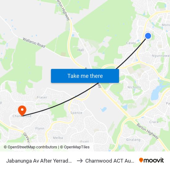 Jabanunga Av After Yerradhang St to Charnwood ACT Australia map