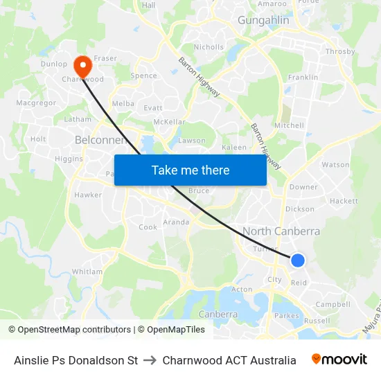 Ainslie Ps Donaldson St to Charnwood ACT Australia map