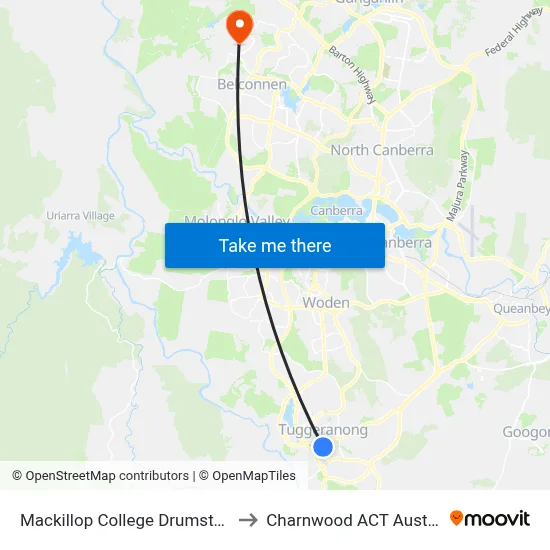 Mackillop College Drumston St to Charnwood ACT Australia map