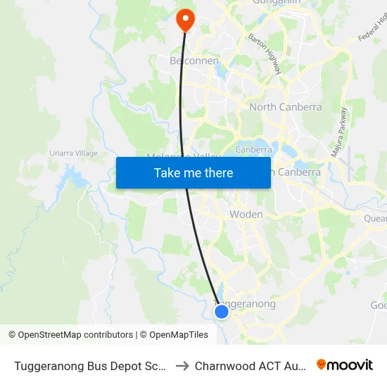 Tuggeranong Bus Depot Scollay St to Charnwood ACT Australia map
