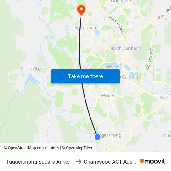 Tuggeranong Square Anketell St to Charnwood ACT Australia map