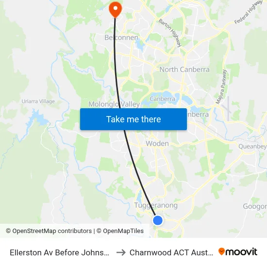 Ellerston Av Before Johnson Dr to Charnwood ACT Australia map