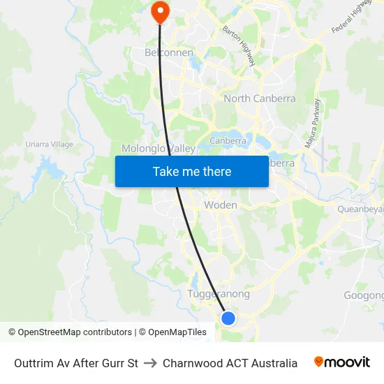 Outtrim Av After Gurr St to Charnwood ACT Australia map