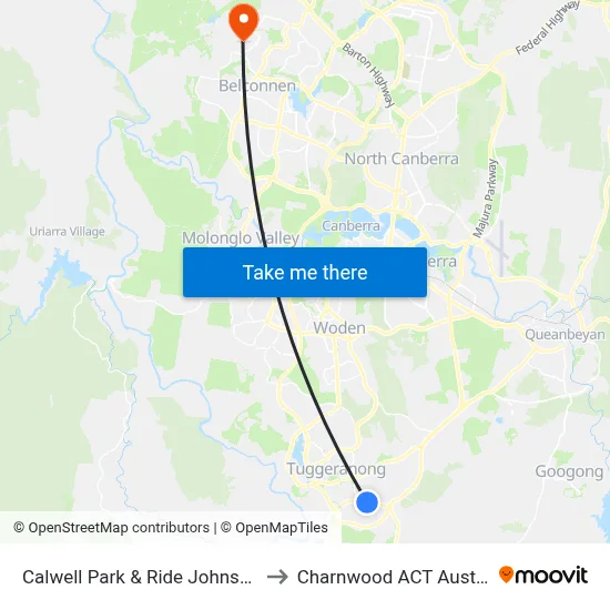 Calwell Park & Ride Johnson Dr to Charnwood ACT Australia map