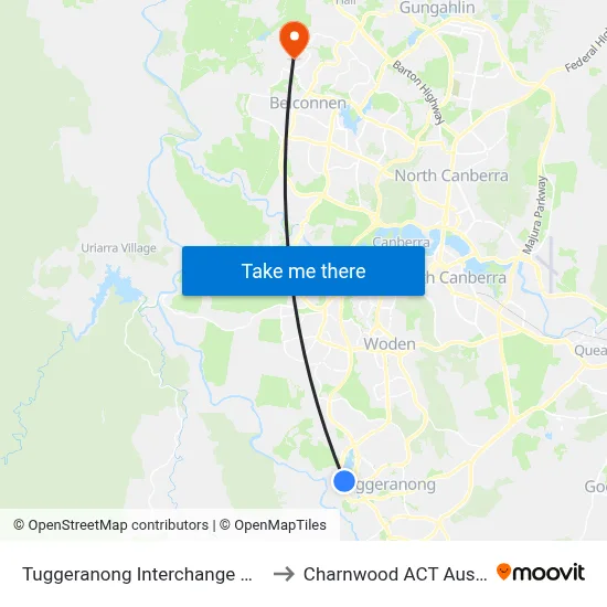 Tuggeranong Interchange Arrivals to Charnwood ACT Australia map