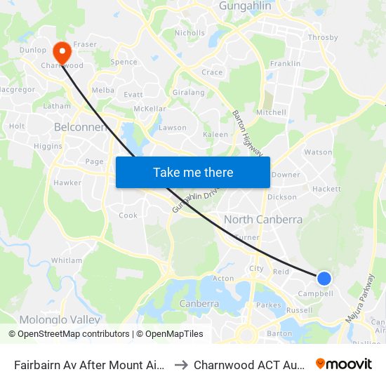 Fairbairn Av After Mount Ainslie Dr to Charnwood ACT Australia map