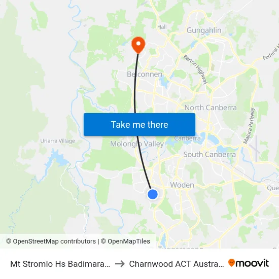 Mt Stromlo Hs Badimara St to Charnwood ACT Australia map