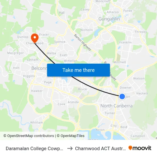 Daramalan College Cowper St to Charnwood ACT Australia map