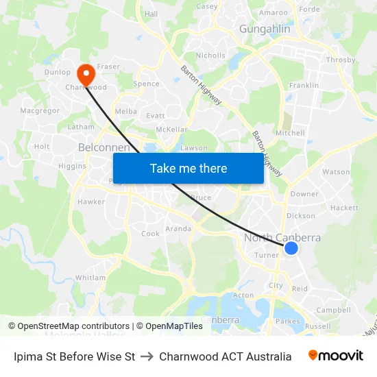Ipima St Before Wise St to Charnwood ACT Australia map