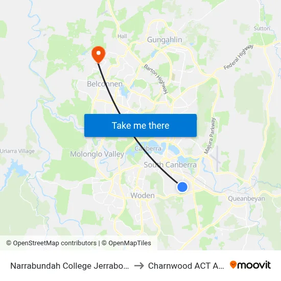 Narrabundah College Jerrabomberra Av to Charnwood ACT Australia map