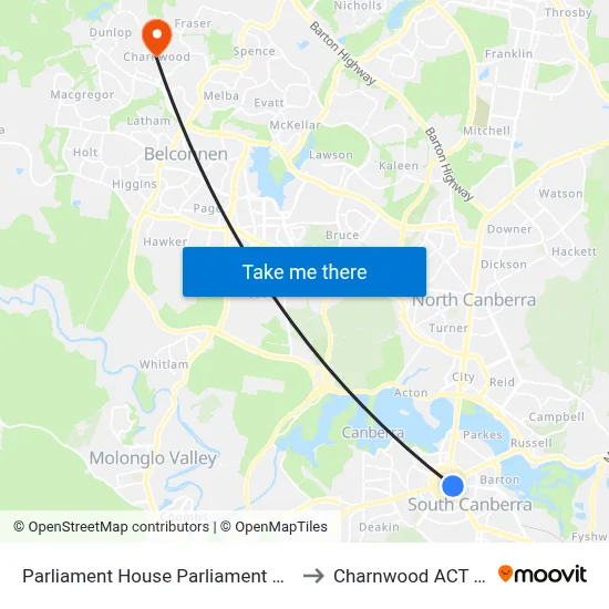Parliament House Parliament Dr Northbound to Charnwood ACT Australia map