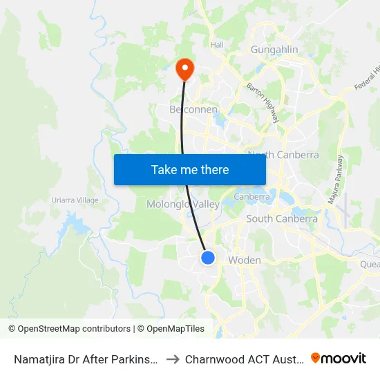 Namatjira Dr After Parkinson St to Charnwood ACT Australia map