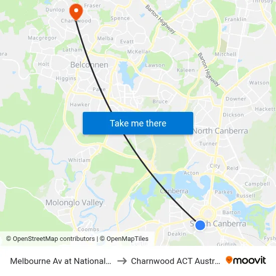 Melbourne Av at National Cct to Charnwood ACT Australia map