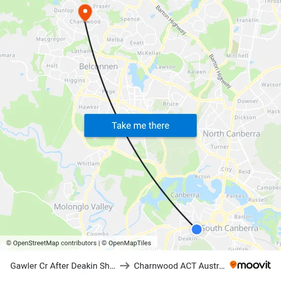 Gawler Cr After Deakin Shops to Charnwood ACT Australia map