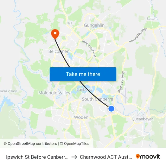 Ipswich St Before Canberra Av to Charnwood ACT Australia map