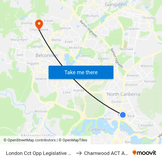 London Cct Opp Legislative Assembly to Charnwood ACT Australia map