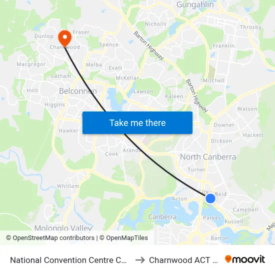 National Convention Centre Constitution Av to Charnwood ACT Australia map