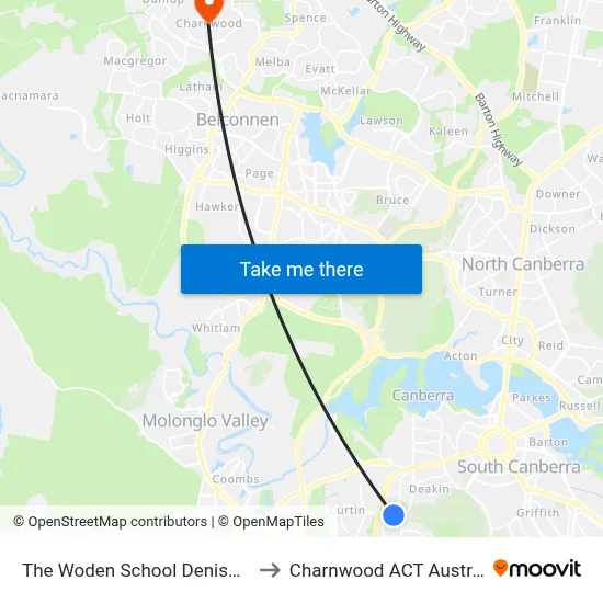 The Woden School Denison St to Charnwood ACT Australia map