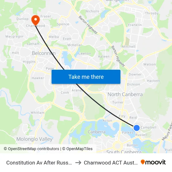 Constitution Av After Russell Dr to Charnwood ACT Australia map