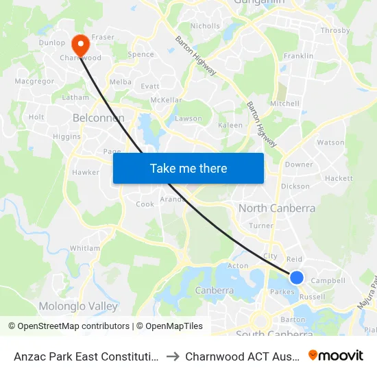 Anzac Park East Constitution Av to Charnwood ACT Australia map