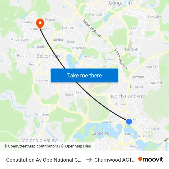 Constitution Av Opp National Convention Centre to Charnwood ACT Australia map