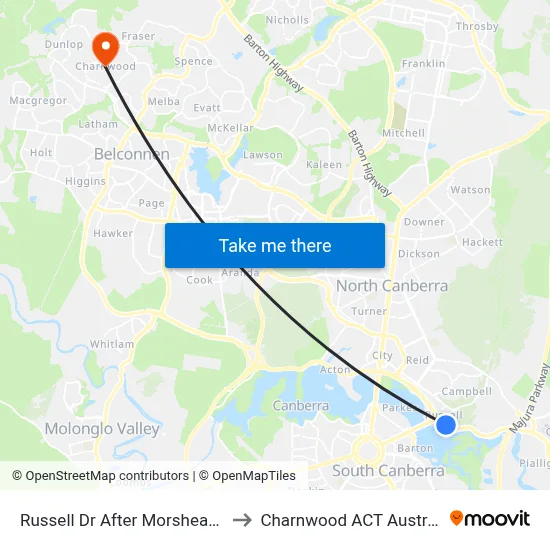 Russell Dr After Morshead Dr to Charnwood ACT Australia map