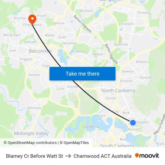 Blamey Cr Before Watt St to Charnwood ACT Australia map