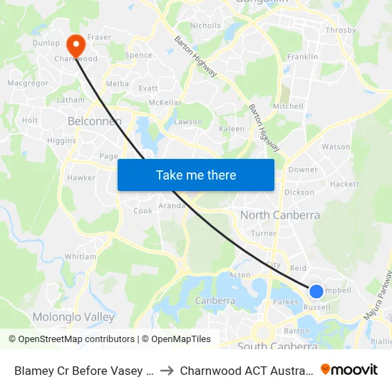 Blamey Cr Before Vasey Cr to Charnwood ACT Australia map