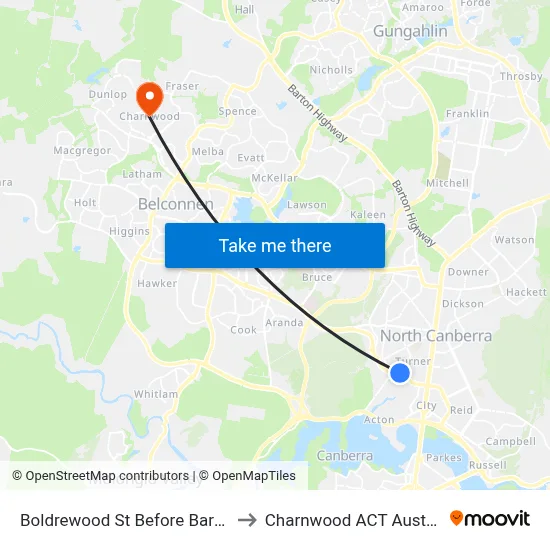 Boldrewood St Before Barry Dr to Charnwood ACT Australia map