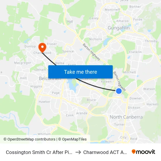 Cossington Smith Cr After Piguenit Cl to Charnwood ACT Australia map