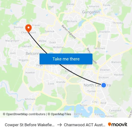 Cowper St Before Wakefield Av to Charnwood ACT Australia map