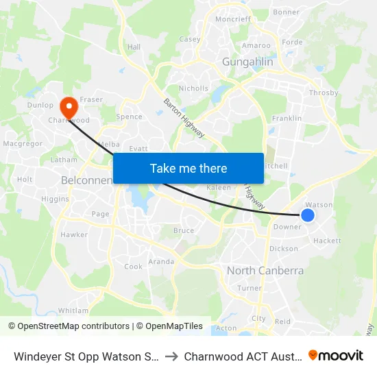 Windeyer St Opp Watson Shops to Charnwood ACT Australia map