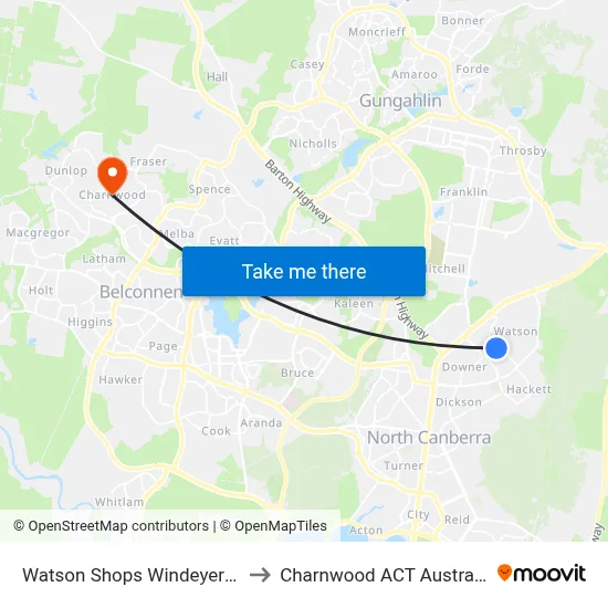 Watson Shops Windeyer St to Charnwood ACT Australia map