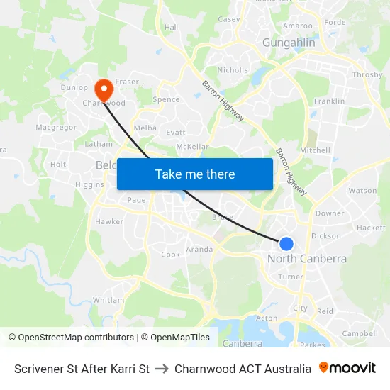 Scrivener St After Karri St to Charnwood ACT Australia map