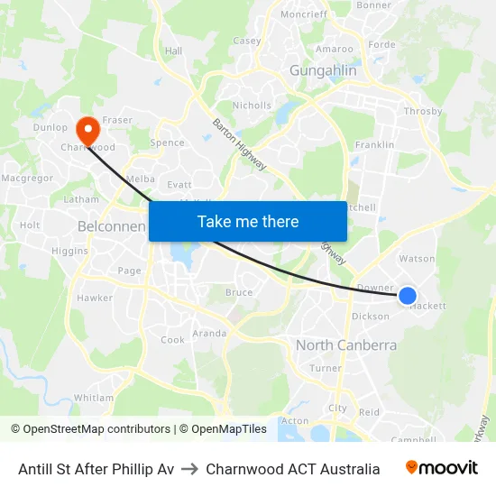 Antill St After Phillip Av to Charnwood ACT Australia map