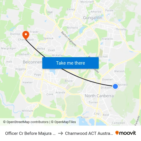 Officer Cr Before Majura Av to Charnwood ACT Australia map