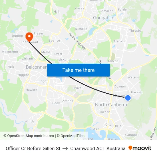 Officer Cr Before Gillen St to Charnwood ACT Australia map